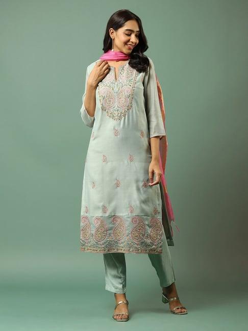 aarke ritu kumar mint green embroidered kurta with pant & dupatta