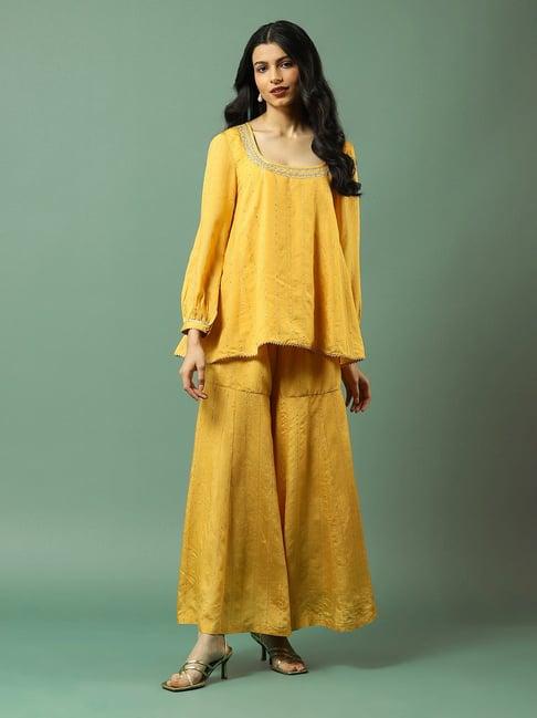 aarke ritu kumar mustard embellished top with sharara