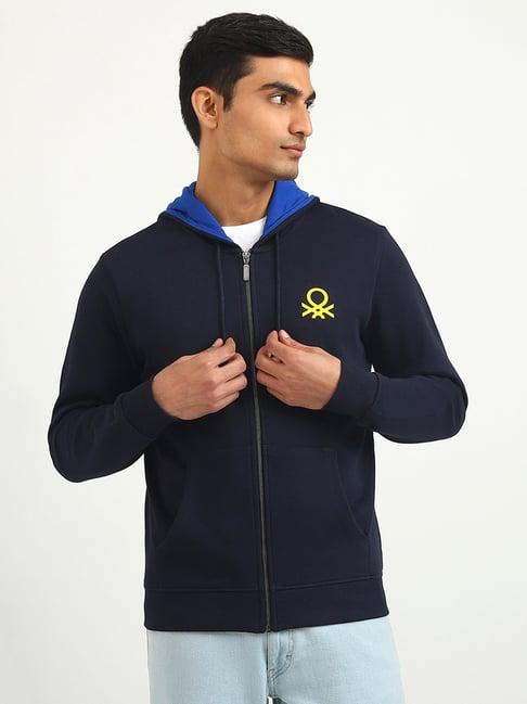 united colors of benetton navy slim fit hooded sweatshirt