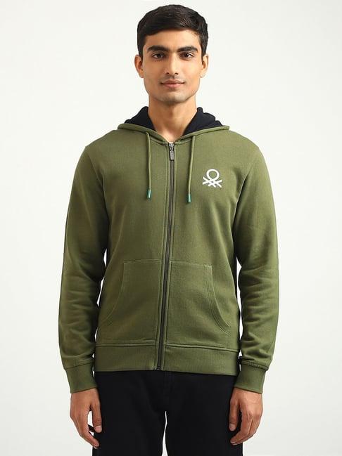 united colors of benetton olive slim fit hooded sweatshirt