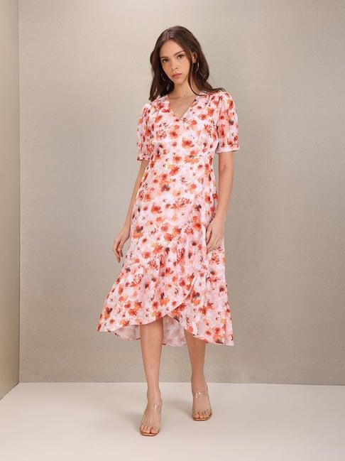 u.s. polo assn. orange floral print wrap dress