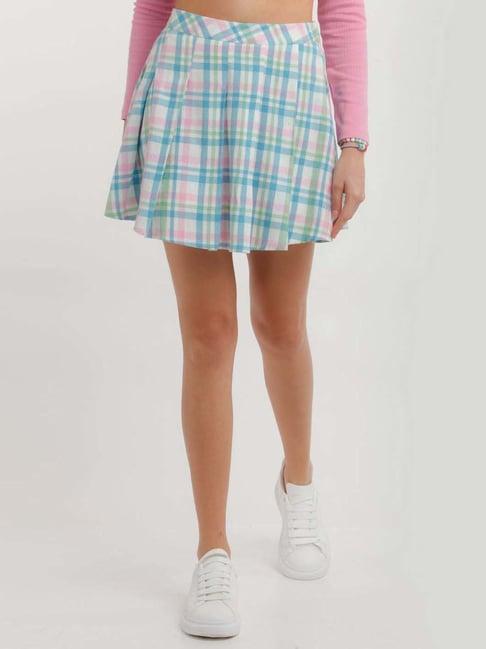 zink z multicolored cotton chequered a-line skirt