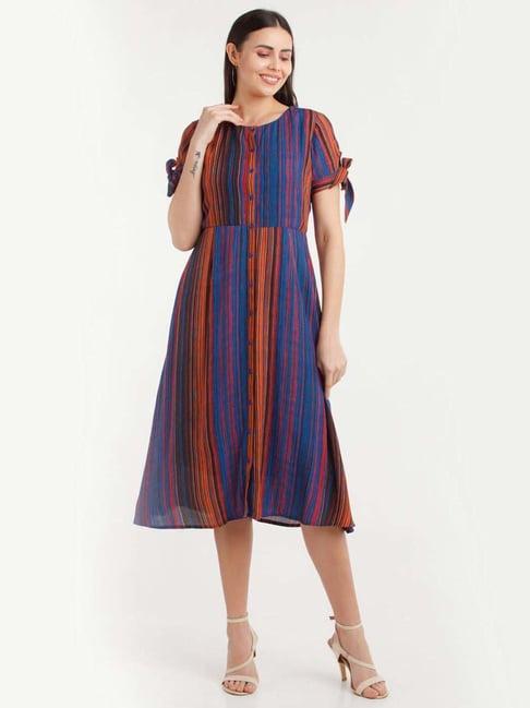 zink london multicolored striped a-line dress