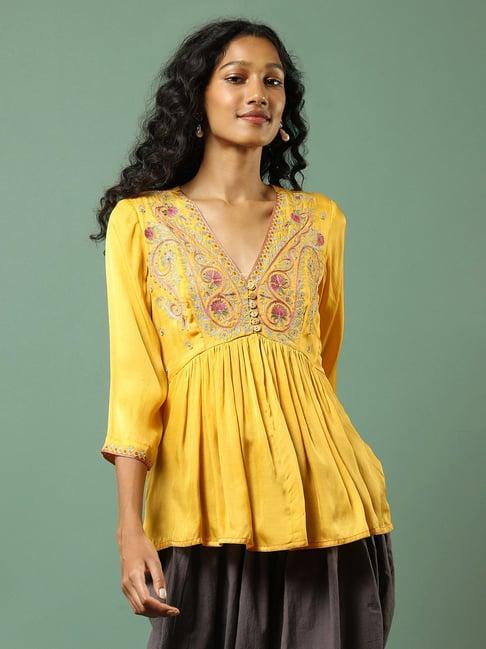 aarke ritu kumar mustard embroidered top