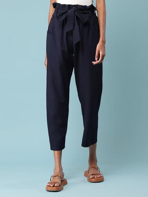 aarke ritu kumar navy mid rise regular fit cropped trousers