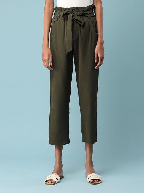 aarke ritu kumar olive mid rise regular fit cropped trousers