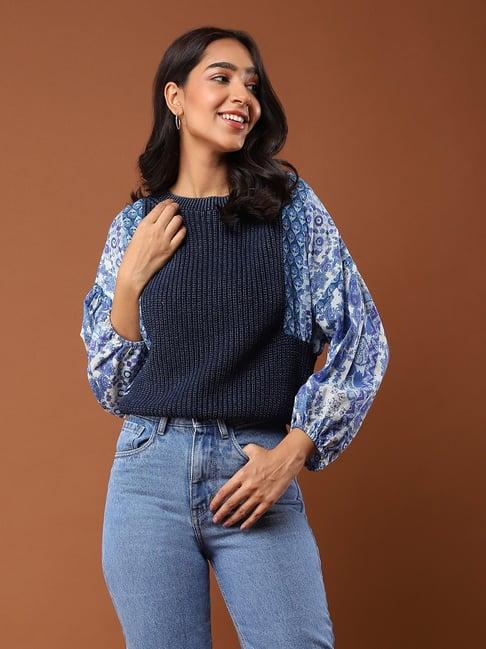 aarke ritu kumar blue printed sweater