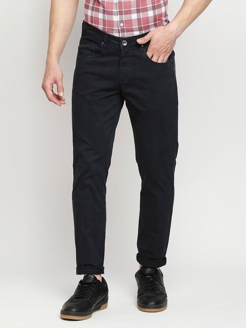 spykar dark grey slim fit flat front trousers