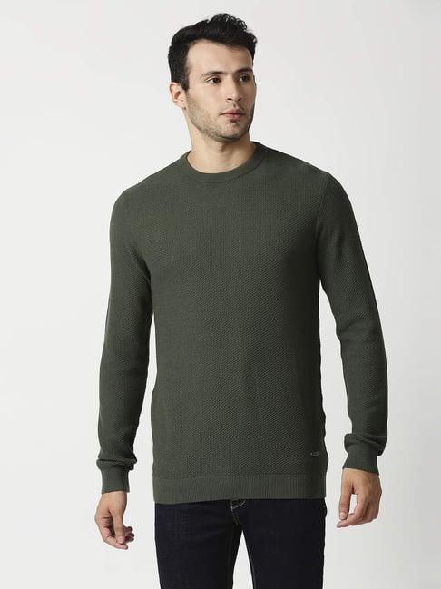 pepe jeans green cotton regular fit sweaters