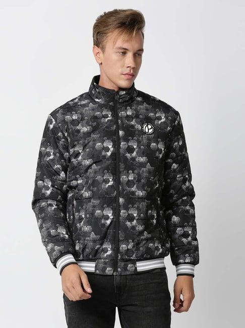 pepe jeans black slim fit printed jackets