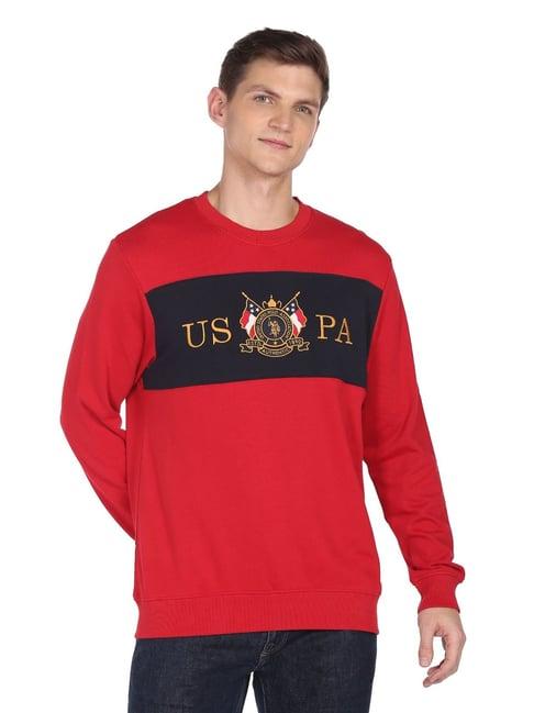 u.s. polo assn. red cotton regular fit embroidered sweatshirt