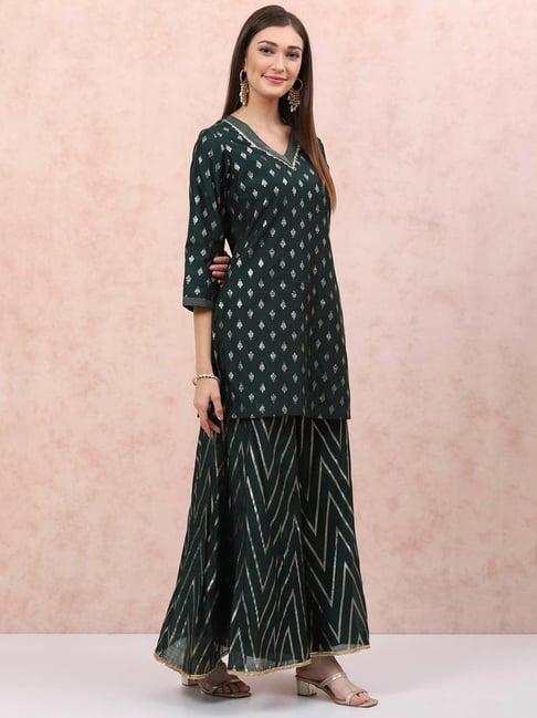 rangriti green printed kurta sharara set