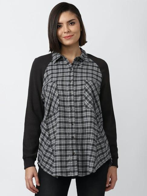 forever 21 grey cotton checks shirt