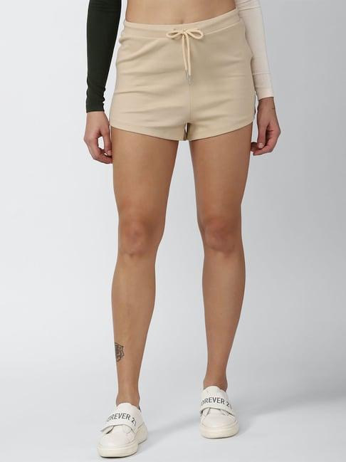 forever 21 beige cotton regular fit knit shorts