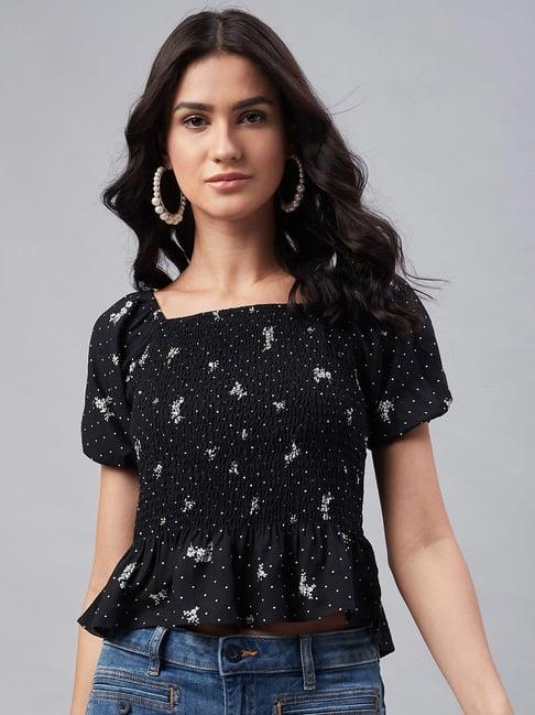 marie claire black floral print peplum top