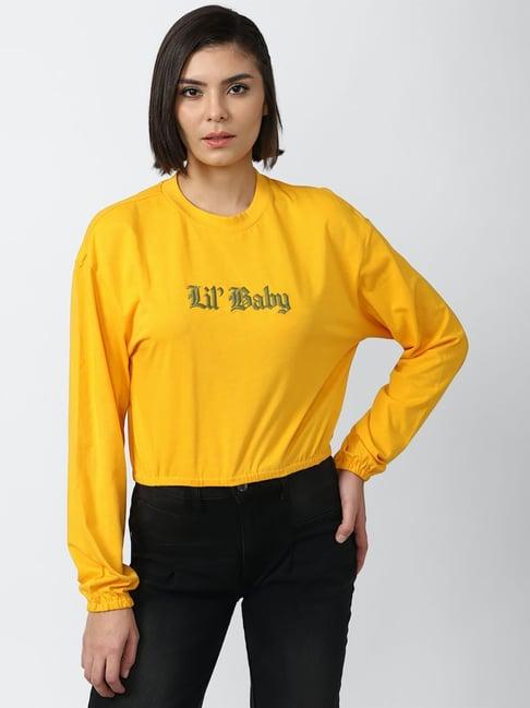 forever 21 mustard cotton embroidered crop top