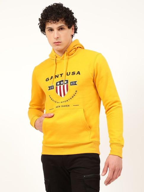 gant yellow slim fit embroidered hooded sweatshirt