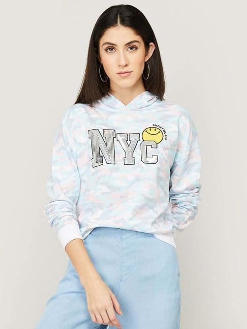 smileyworld blue & pink cotton printed sweatshirt