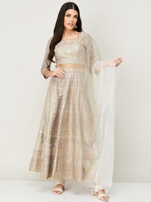 melange by lifestyle grey embroidered lehenga choli set with dupatta