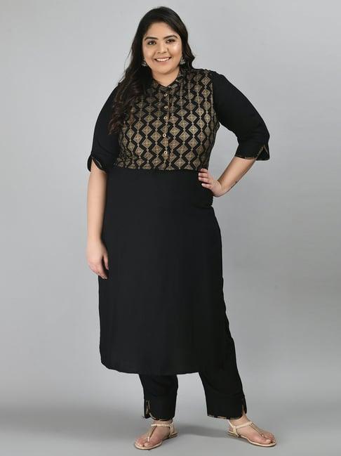 prettyplus by desinoor.com black kurta pant set with jacket