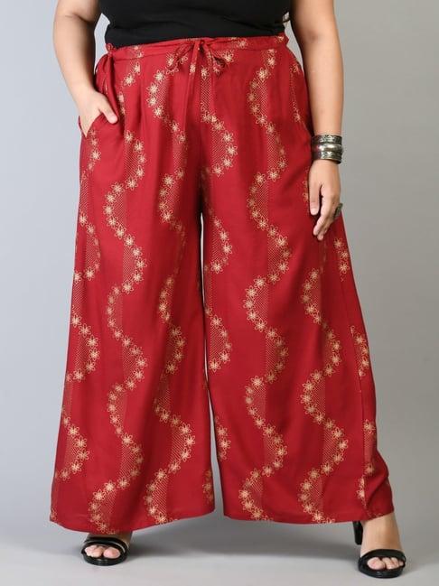 prettyplus by desinoor.com red printed palazzos