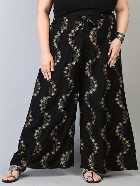 prettyplus by desinoor.com black printed palazzos