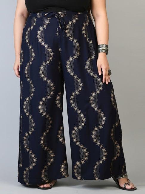 prettyplus by desinoor.com navy printed palazzos