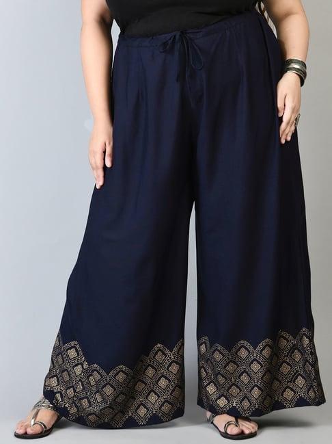 prettyplus by desinoor.com navy printed palazzos