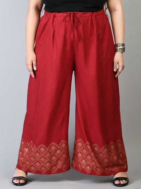 prettyplus by desinoor.com red printed palazzos