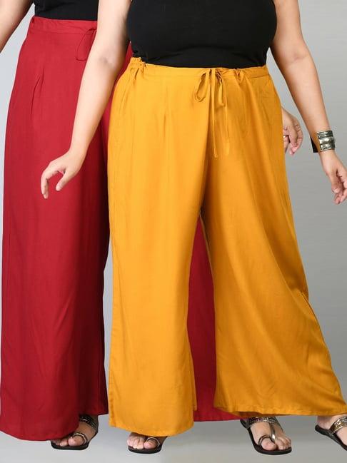 prettyplus by desinoor.com maroon & mustard palazzos