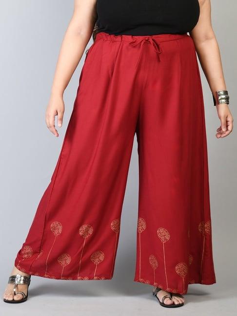 prettyplus by desinoor.com red printed palazzos