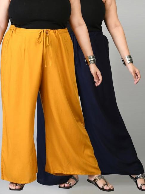 prettyplus by desinoor.com navy & mustard palazzos