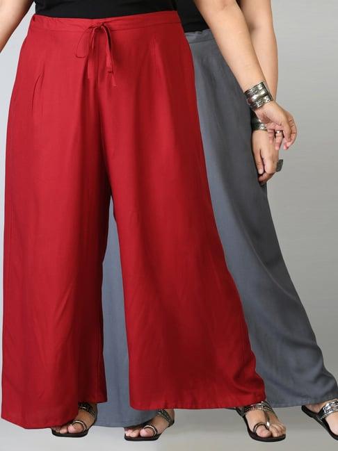 prettyplus by desinoor.com maroon & grey palazzos