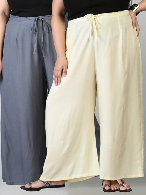 prettyplus by desinoor.com grey & off-white palazzos