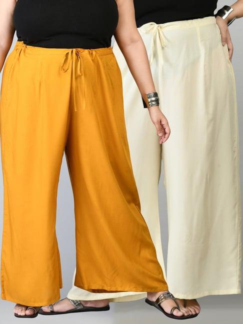 prettyplus by desinoor.com mustard & off-white palazzos