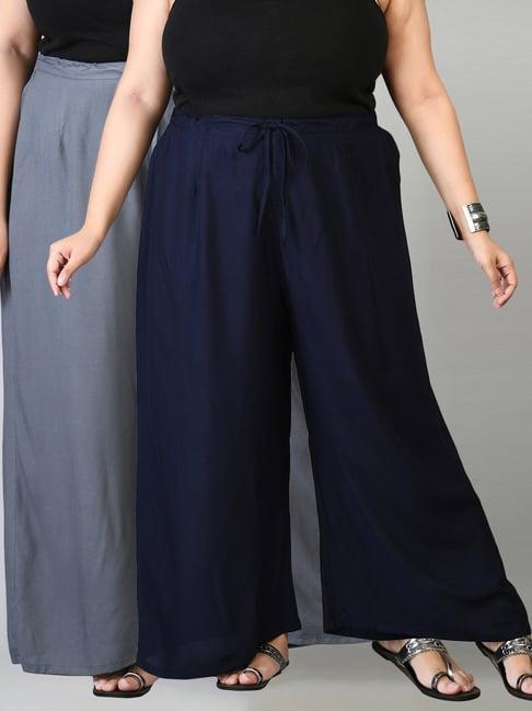 prettyplus by desinoor.com navy & grey palazzos