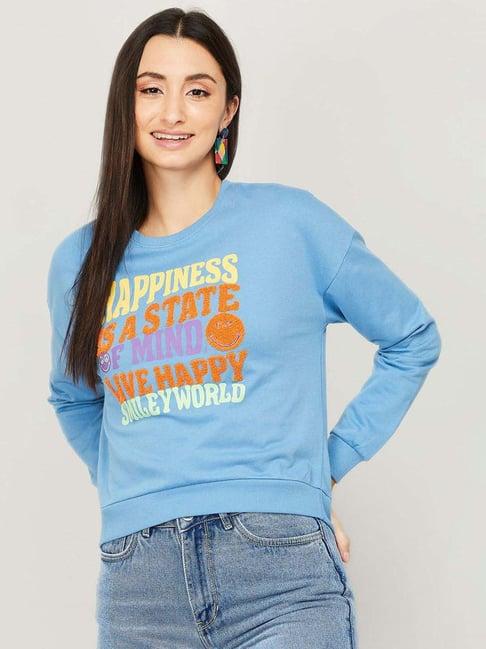 smileyworld blue cotton printed sweatshirt