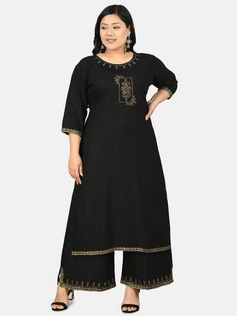 prettyplus by desinoor.com black embellished kurta palazzo set