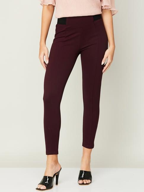 code by lifestyle maroon high rise pants