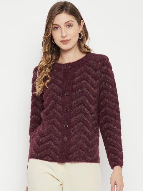 madame wine knitted geometric print cardigan