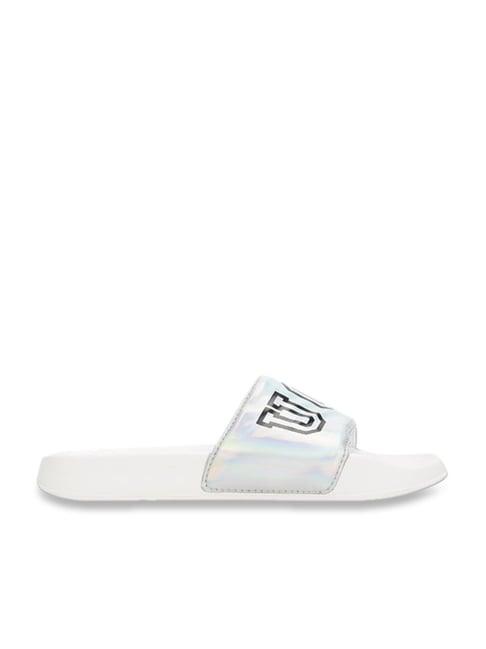 united colors of benetton women's patent silver slides