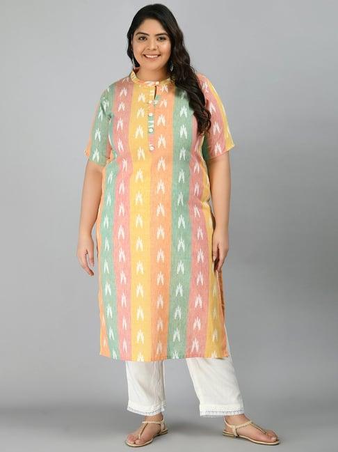 prettyplus by desinoor.com multicolored & white printed kurta pant set