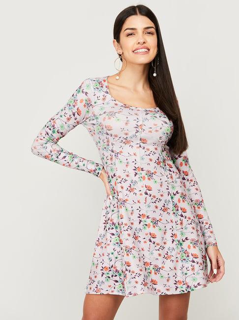 ginger by lifestyle purple floral print a-line dress