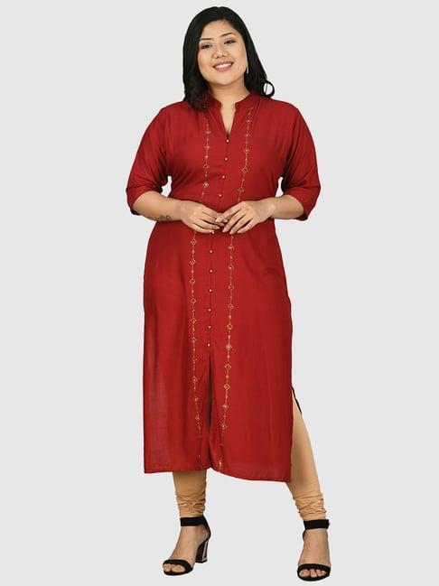 prettyplus by desinoor.com maroon embellished straight kurta