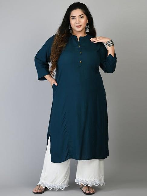 prettyplus by desinoor.com blue straight kurta