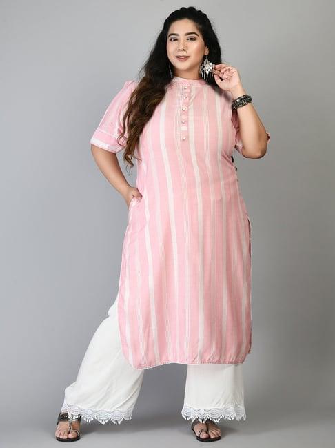 prettyplus by desinoor.com pink striped straight kurta