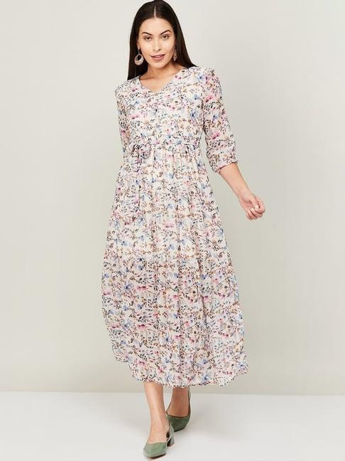 code by lifestyle beige floral print a-line dress