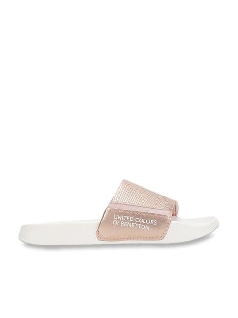 united colors of benetton women's rose gold slides