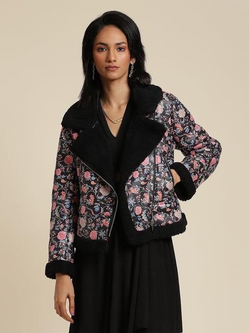 label ritu kumar black floral print jacket