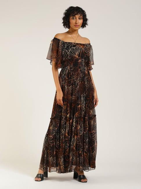 label ritu kumar black printed maxi dress